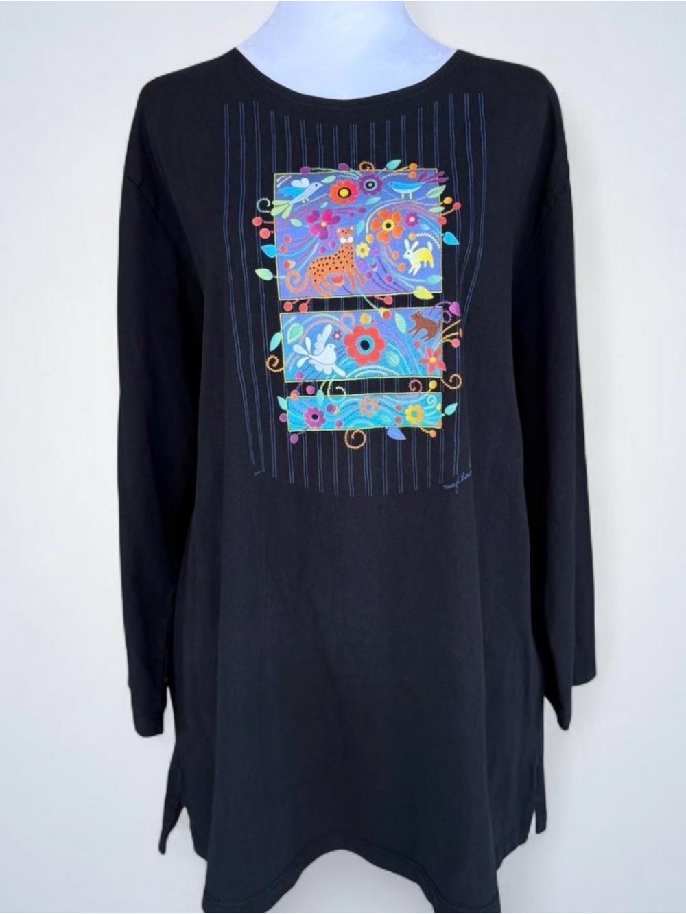 Sabaku Artwear Animal Print Long Sleeve Cotton Tee • XL • Folk Art • Made in USA - Picture 3 of 5